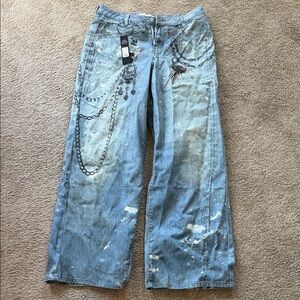 Women's Wide-Leg Jeans with Chain Print